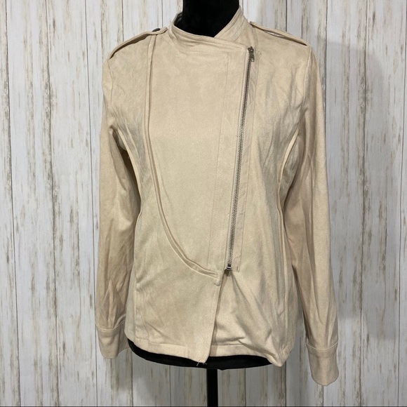 paper Crane Moto style asymmetrical jacket NWT cream tan size Medium - Picture 3 of 9
